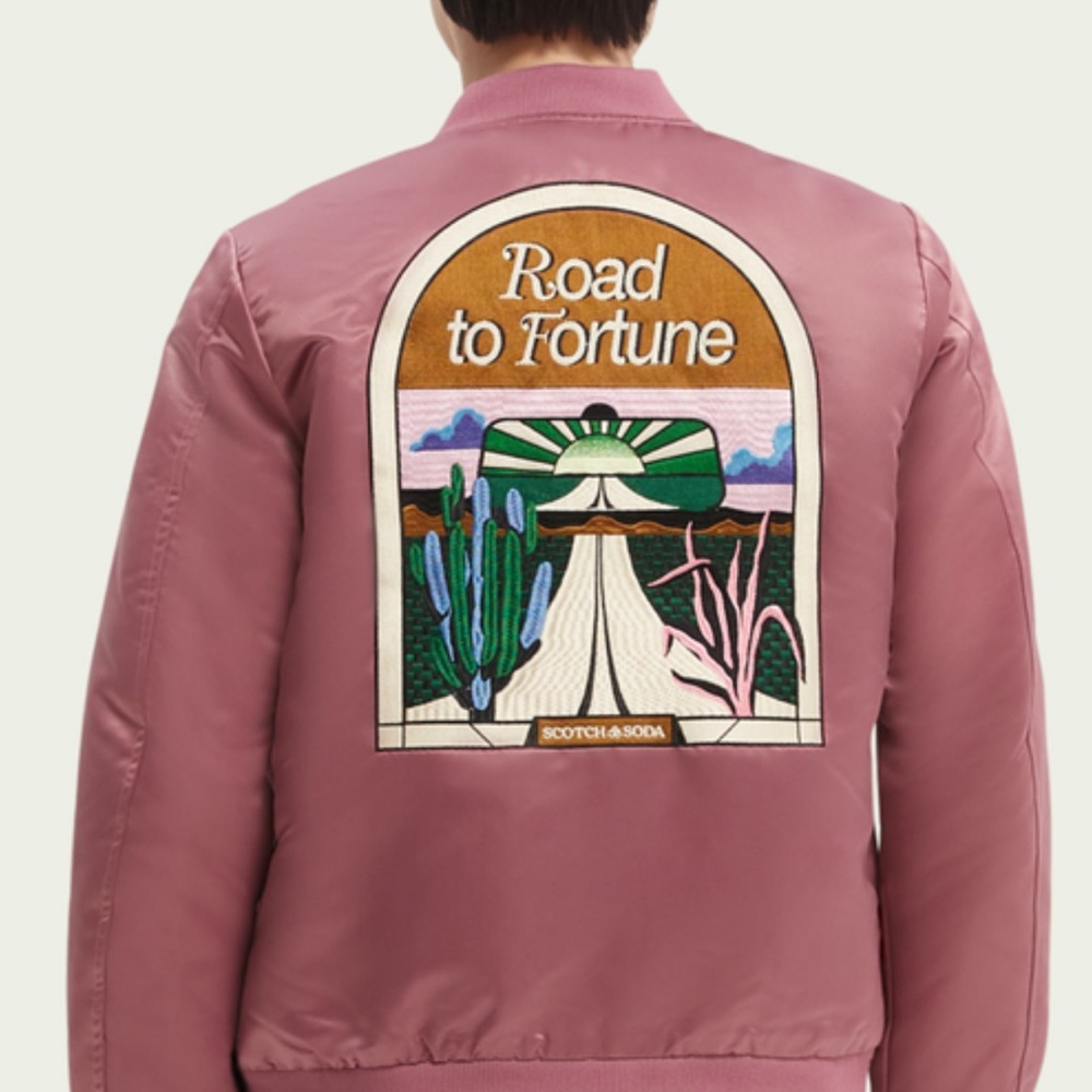 Blush S&S MEN'S varsity jacket. Can be worn by male or female.